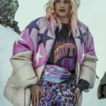 Noémie Schmidt Anthracite Ida Heilman Puffer Pink and White Full-Zip Jacket