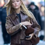 Olivia Ponton Brown Distressed Leather Jacket