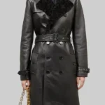 Cara Delevingne Fur Shawl Collar Black Leather Coat