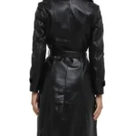 Cara Delevingne Fur Shawl Collar Black Leather Coat Back