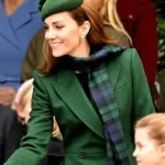 Christmas Day Church Kate Middleton Double Breasted Green Wool Coat