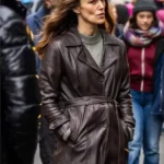 Keira Knightley Black Doves Helen Webb Belted Brown Leather Coat
