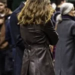 Keira Knightley Black Doves Helen Webb Belted Brown Leather Coat Back