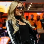 Las Vegas GP Paris Hilton Cropped Black and White Leather Jacket