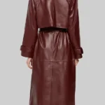 Megan Fox Maroon Belted Leather Trench Coat Back