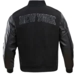 NBA NEW YORK KNICKS TRIPLE BLACK VARSITY JACKET Back