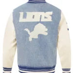 NFL DETROIT LIONS VARSITY BLUES BLUE DENIM VARSITY JACKET