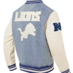 NFL DETROIT LIONS VARSITY BLUES MEN'S DENIM VARSITY JACKET BACK