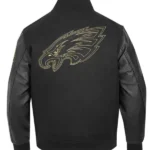 NFL PHILADELPHIA EAGLES BLACK & GOLD WOOL VARSITY JACKET BACK
