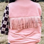 Rodeo 2025 Blush Fringe Pink Puffer Vest Back