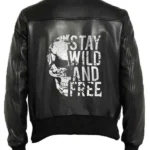 Stay Wild and Free Black Leather Jacket Back