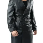 Adam Lambert Black Double Breasted Leather Coat