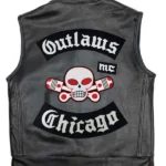 Men’s Chicago Outlaw MC Black Leather Motorcycle Vest