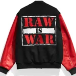 Raw is War Retro Black and Red Varsity Jacket Back