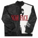 Tony Montana Scarface Bomber Black and White Leather Jacket