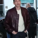 Adrien Brody Maroon Bomber Leather Jacket front