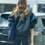 American Model KAIA GERBER Navy Blue Shearling Jacket