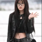 An Yu-jin Genuine Black Leather Jacket