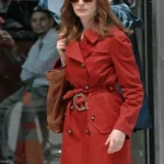 Anne Hathaway Red Trench Coat front