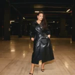 Ashley Graham Black Leather Long Coat