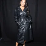 Ashley Graham Black Leather Coat front