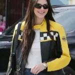 Aspen Trip Kendall Jenner Cafe Racer Yellow and Black Leather Jacket