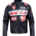 Atlanta Hawks Unisex Moto Black Leather Jacket front