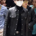 BTS Airport Fashion Suga Black Trucker Leather Jacket