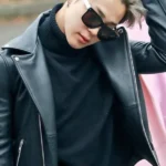 BTS Jimin Black Motorcycle Leather Jacket