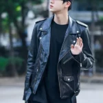 BTS Jin Biker Black Leather Jacket