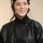 Blackpink Jisoo Cropped Black Leather Jacket