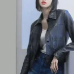 Blackpink Lisa Cropped Black Leather Jacket