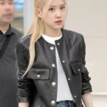Blackpink Rose Collarless Leather Jacket