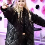 Blackpink Rose Oversized Leather Black Puffer Jacket