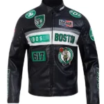 Boston Celtics Black Moto Leather Jacket front