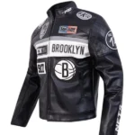 Brooklyn Nets Moto Black Leather Jacket