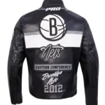 Brooklyn Nets Moto Black Leather Jacket back