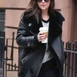 Dakota Johnson Black Shearling Leather Jacket front
