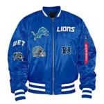 Detroit Lions Bomber Blue Jacket front