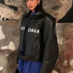 Dua Lipa Balenciaga Black Leather Jacket