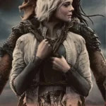 Elle Fanning Predator Badlands Leather Jacket front