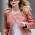 Ellen Pompeo pink Leather Jacket