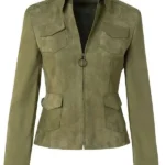 Elsbeth S03 Amy Sedaris Green Suede Leather Jacket front