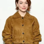 Emma Stone Brown Suede Leather Jacket front