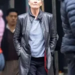 Emma Thompson Down Cemetery Road Black Leather Coat front