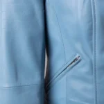 Esthwaite Sky Blue Leather Biker Jacket Pockets