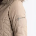 Fairfield Hooded Padded Begie Leather Coat