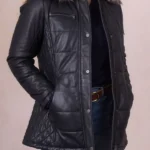 Fairfield Hooded Padded Leather Coat