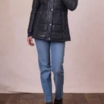 Fairfield Hooded Padded Leather Coat front