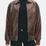 Faux Leather Brown Bomber Jacket